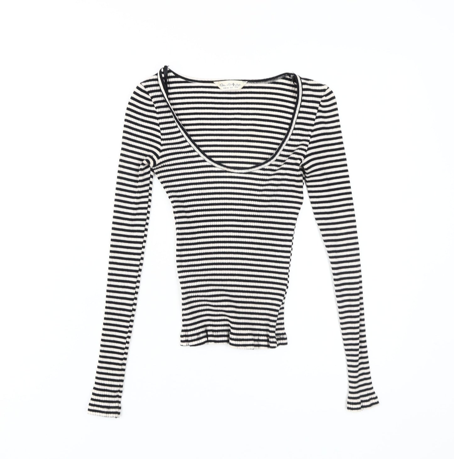 Miss Selfridge Women Black Cropped Stripe T-Shirt Size 6