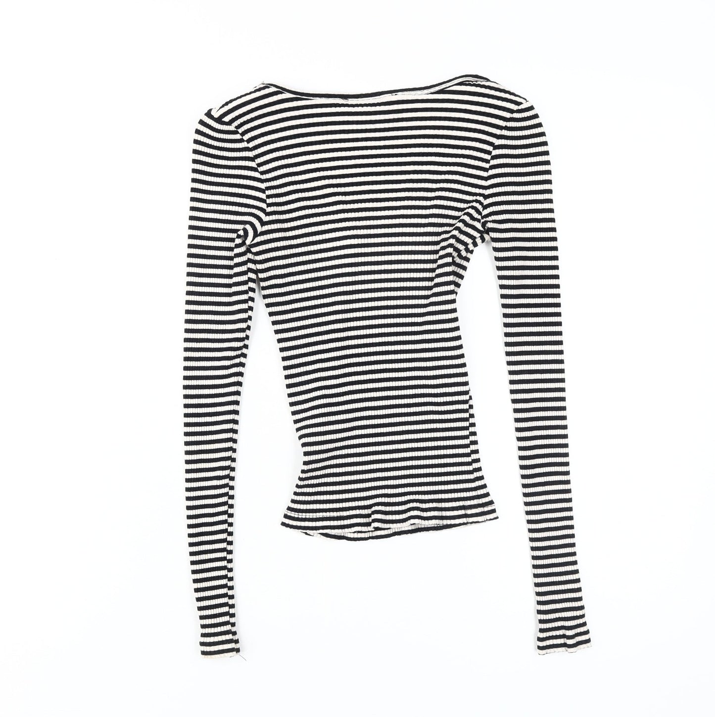 Miss Selfridge Women Black Cropped Stripe T-Shirt Size 6