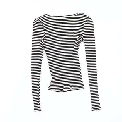 Miss Selfridge Women Black Cropped Stripe T-Shirt Size 6