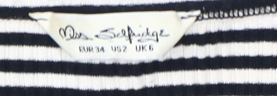 Miss Selfridge Women Black Cropped Stripe T-Shirt Size 6
