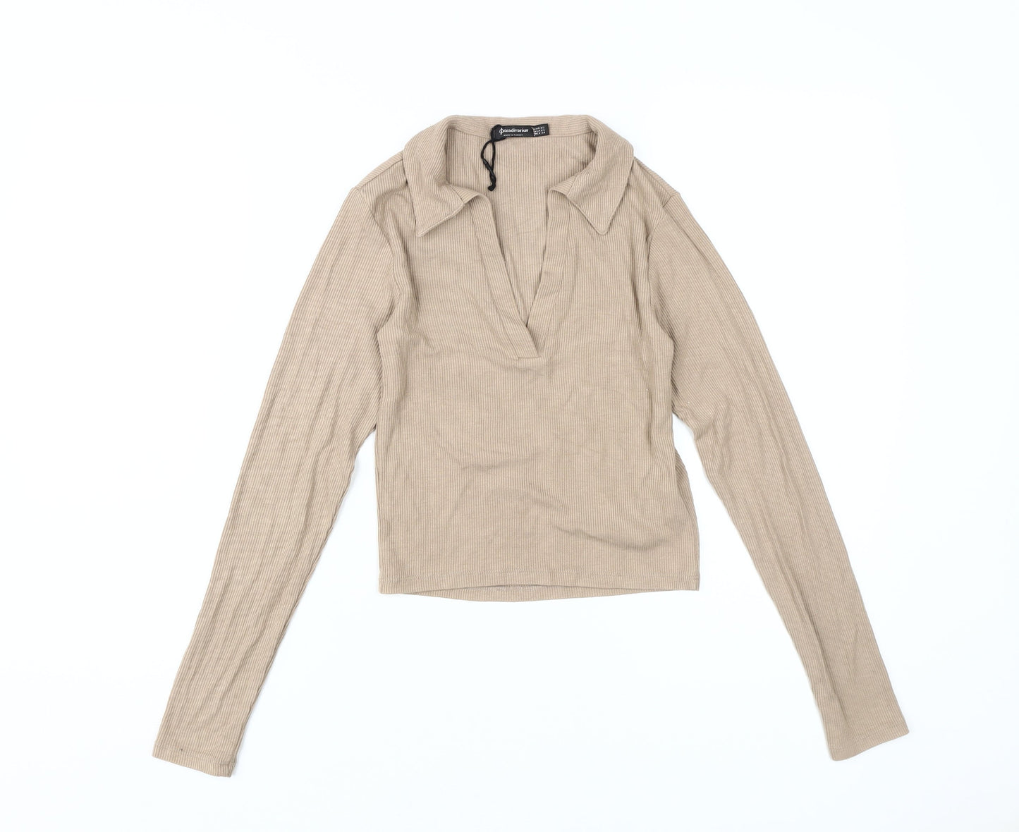 Womens UK Size 2XS Stradivarius Beige Basic Blouse