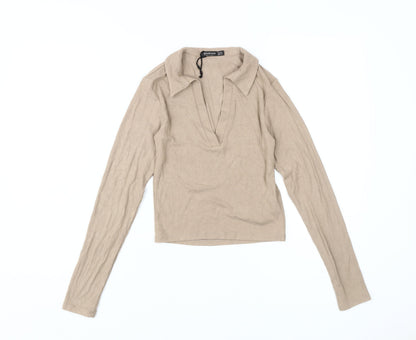 Womens UK Size 2XS Stradivarius Beige Basic Blouse