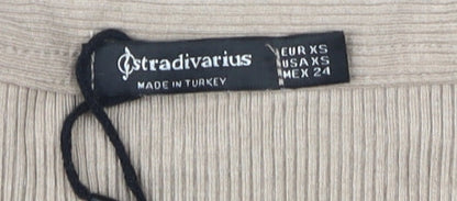 Womens UK Size 2XS Stradivarius Beige Basic Blouse