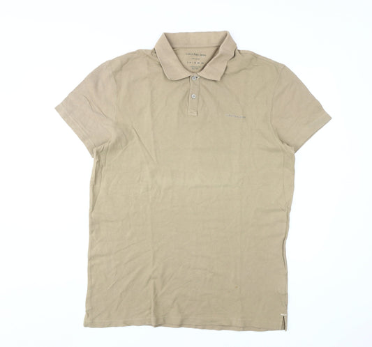 Calvin Klein Men Beige 2XL Short Sleeve Polo