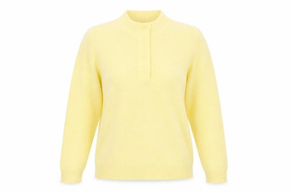 Womens UK Size 10 Damart Yellow Henley Jumper