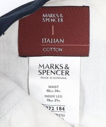 Marks and Spencer Men's Black Cotton Trousers, Size 34