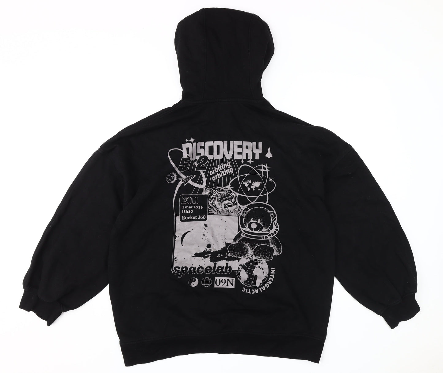 H&M Black Unisex Hoodie, Size 12, Space Theme