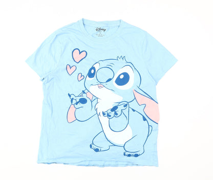 Womens UK Size S Disney Blue Basic T-Shirt