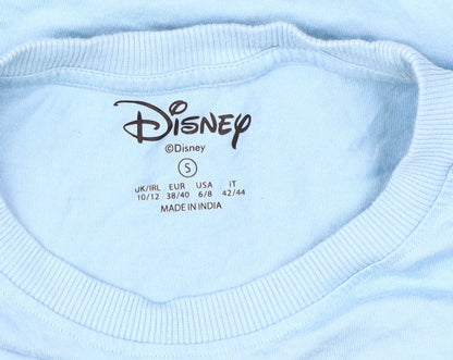Womens UK Size S Disney Blue Basic T-Shirt