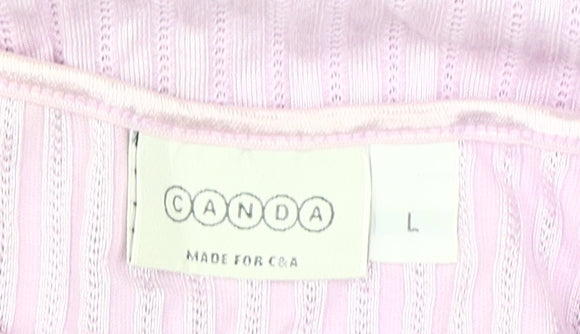 Canda Men's Pink Striped T-Shirt L