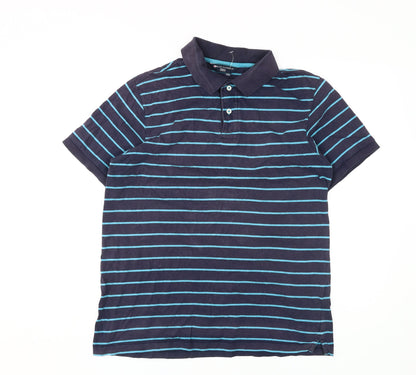 Marks and Spencer Men's Blue M Striped Polo Shirt