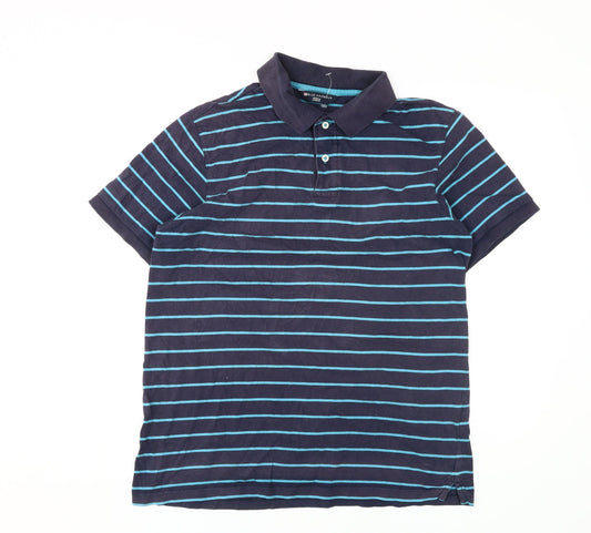 Marks and Spencer Men's Blue M Striped Polo Shirt