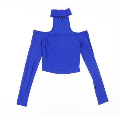 Womens UK Size XS Bershka Blue Cropped Blouse