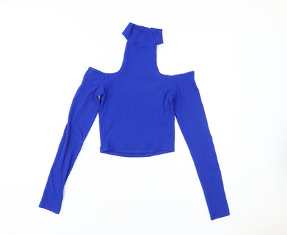 Womens UK Size XS Bershka Blue Cropped Blouse