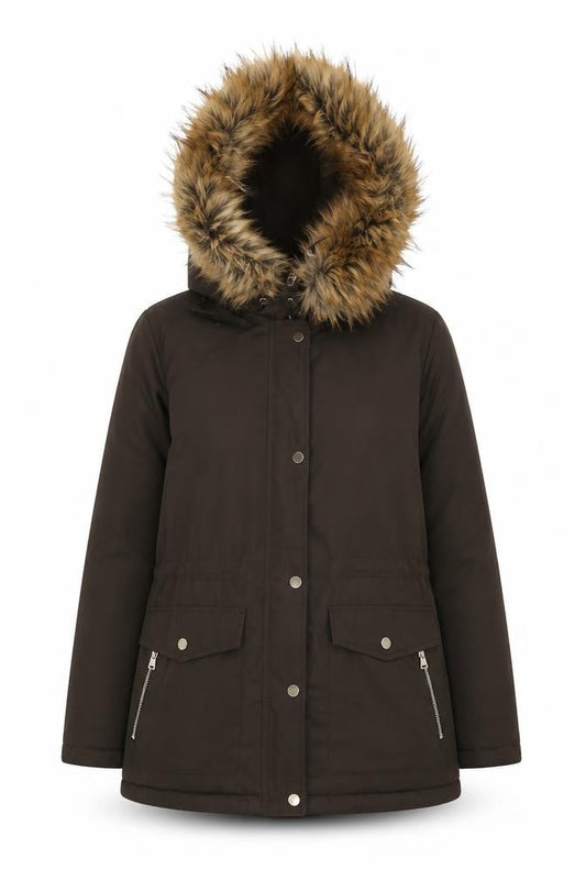 Zara Women's XS Brown Parka Jacket with Fur Trim
