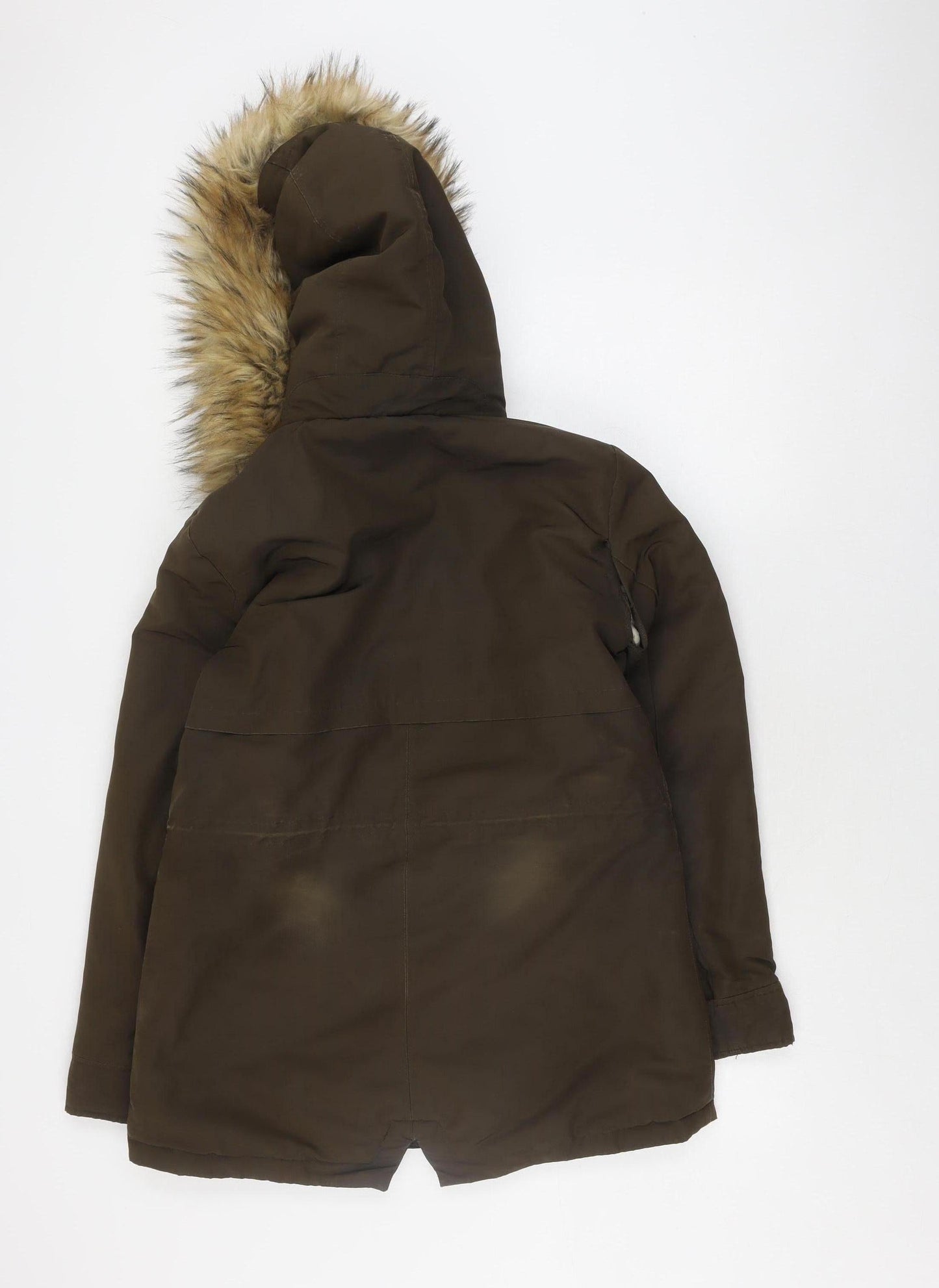 Zara Women's XS Brown Parka Jacket with Fur Trim