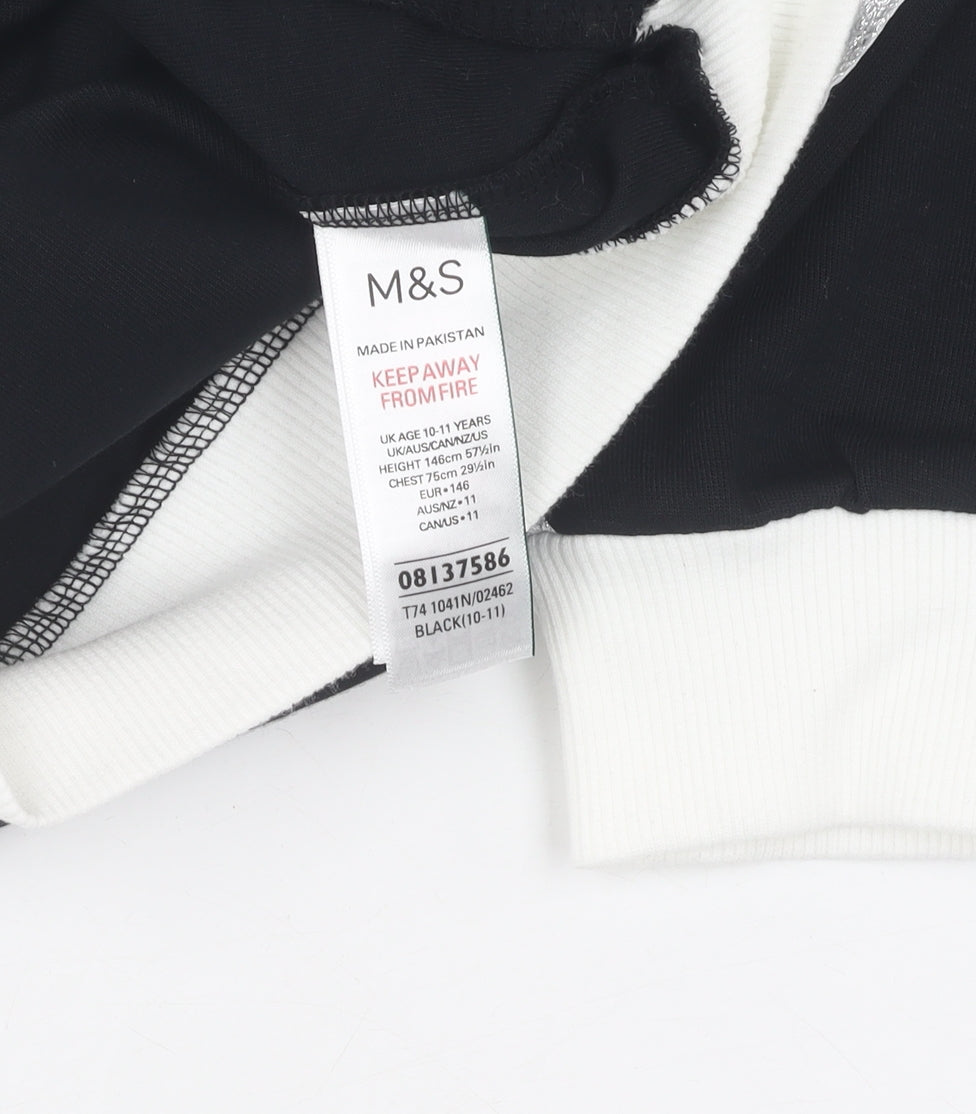 Marks and Spencer Girls Black Full Zip Jumper 10-11 Years