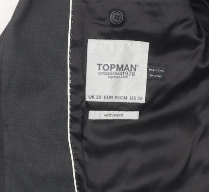 Mens UK Size 38 Topman Regular Black Suit Jacket