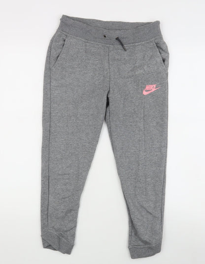 Nike Girls Grey Jogger Trousers 10-12 Years Cotton Blend