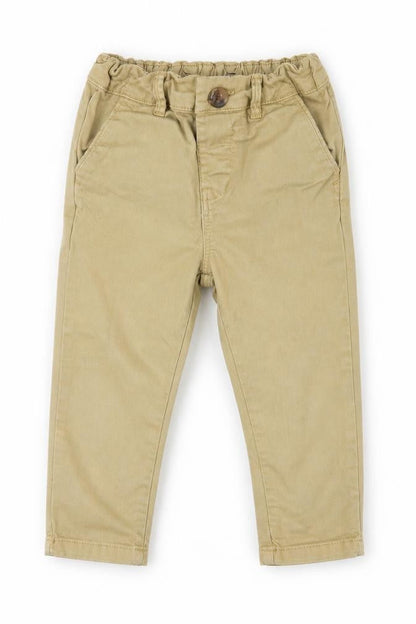 Front view of Next boys’ beige chino trousers 9 months elastic waist casual