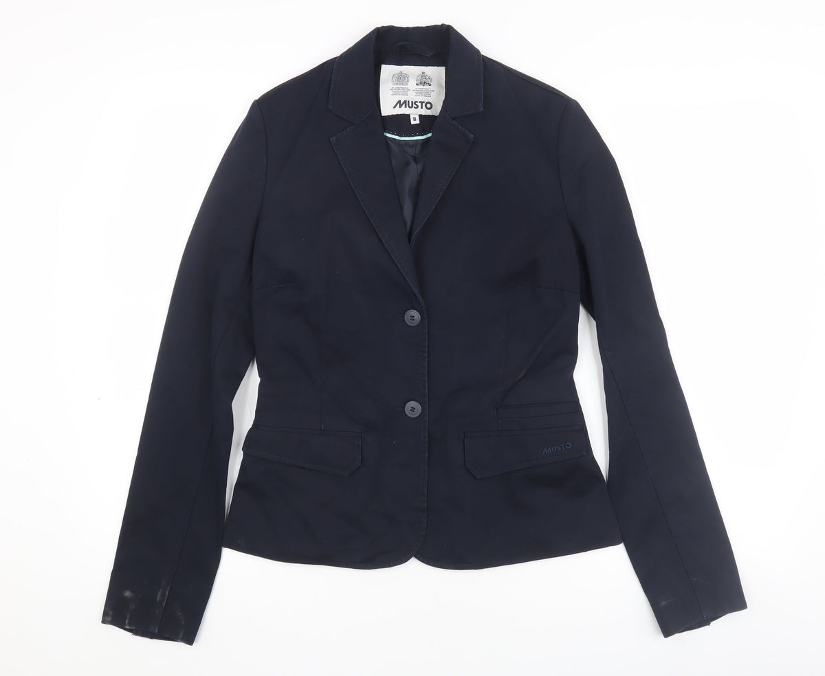 Additional front view of Musto Women's Blue Blazer, size 8, Lined Cotton
