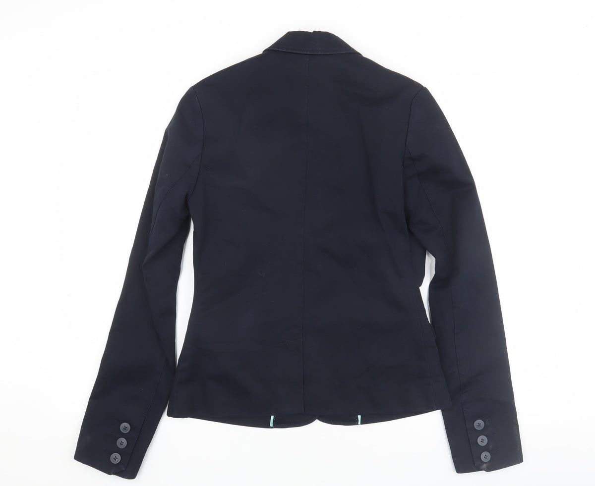 Back view of Musto Women's Blue Blazer, size 8, Lined Cotton