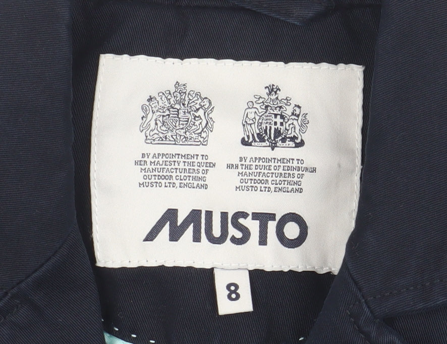Close-up detail of Musto Women's Blue Blazer, size 8, Lined Cotton