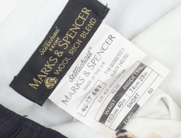 Marks & Spencer Men's Blue Check Trousers Size 40