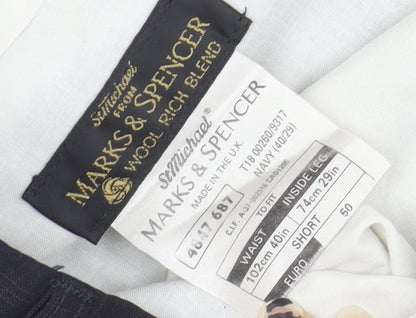 Marks & Spencer Men's Blue Check Trousers Size 40