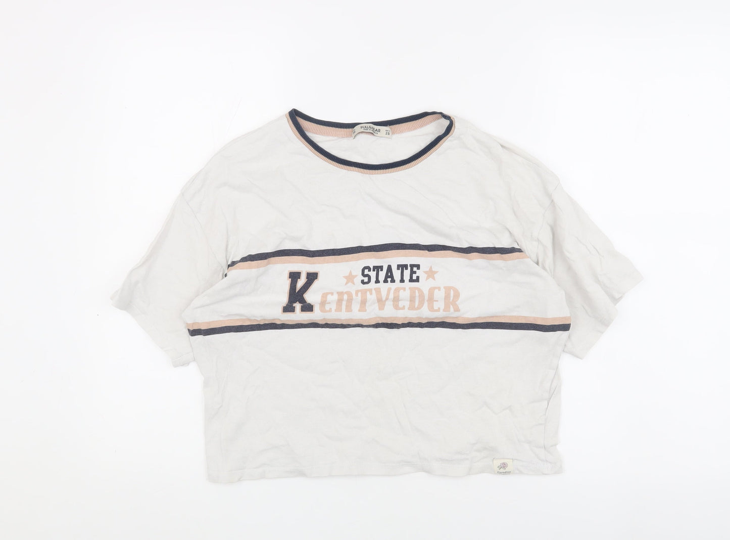 Womens UK Size M Pull & Bear White Cropped T-Shirt