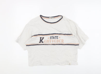 Womens UK Size M Pull & Bear White Cropped T-Shirt