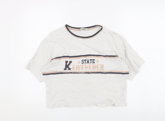 Womens UK Size M Pull & Bear White Cropped T-Shirt