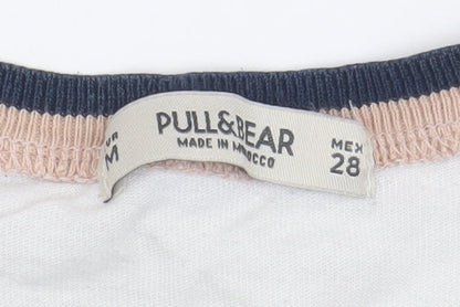 Womens UK Size M Pull & Bear White Cropped T-Shirt