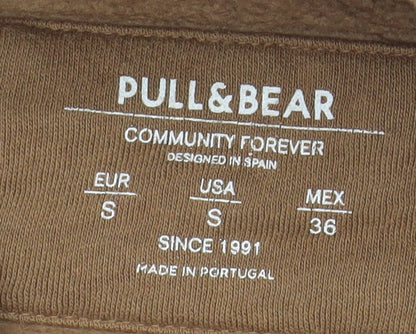 Unisex Adults UK Size S Pull&Bear Brown Pullover Hoodie