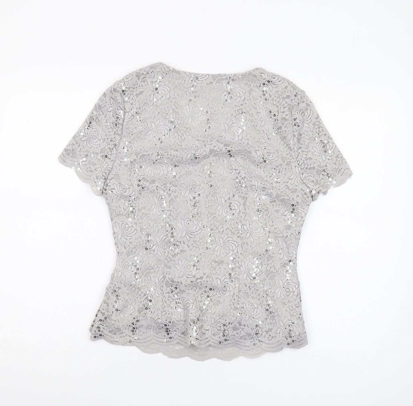Jacques Vert Women's Grey Lace Sequin Wrap Blouse, Size 10