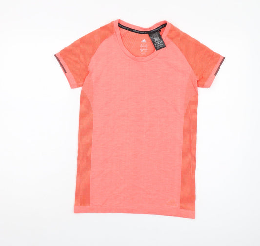 Adidas Women Orange Athletic T-Shirt S, New