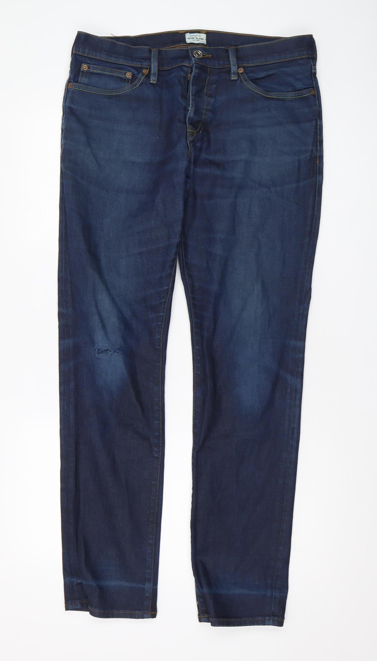 Mens UK Size L River Island Regular Fit Straight Blue Jeans