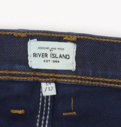 Mens UK Size L River Island Regular Fit Straight Blue Jeans