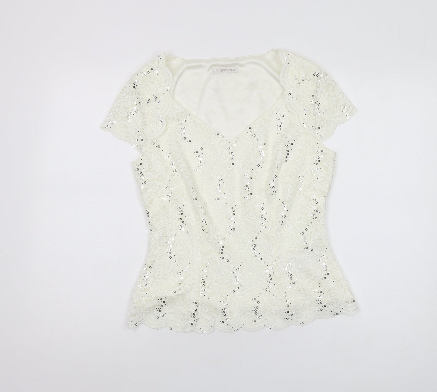 Jacques Vert Women’s Ivory Sequin Blouse - Size 10