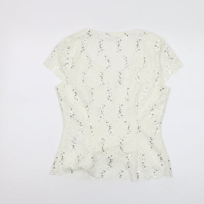 Jacques Vert Women’s Ivory Sequin Blouse - Size 10