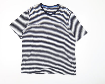 Marks and Spencer Men's Blue Striped T-Shirt M