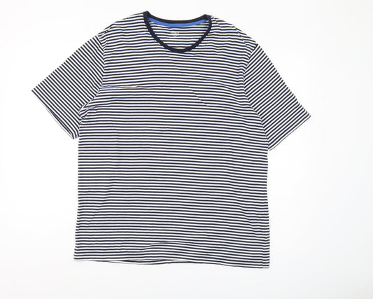 Marks and Spencer Men's Blue Striped T-Shirt M
