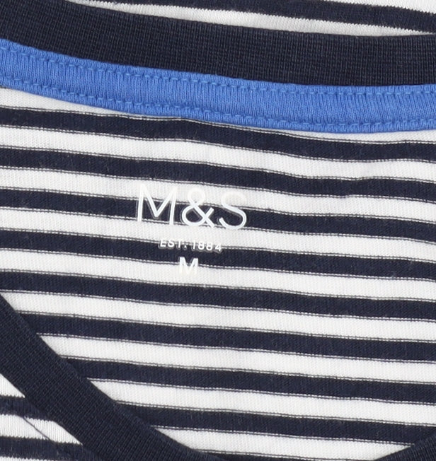 Marks and Spencer Men's Blue Striped T-Shirt M