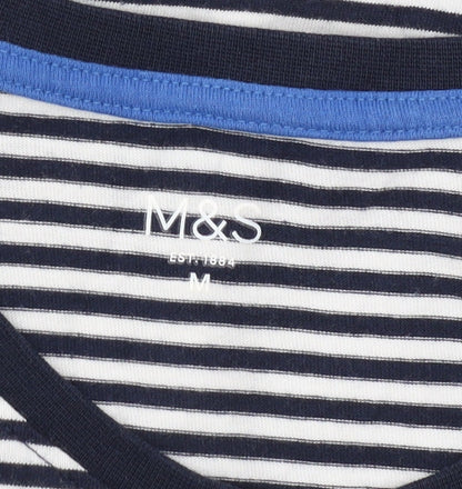 Marks and Spencer Men's Blue Striped T-Shirt M