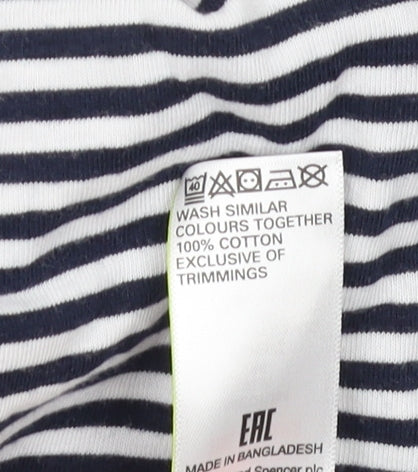 Marks and Spencer Men's Blue Striped T-Shirt M