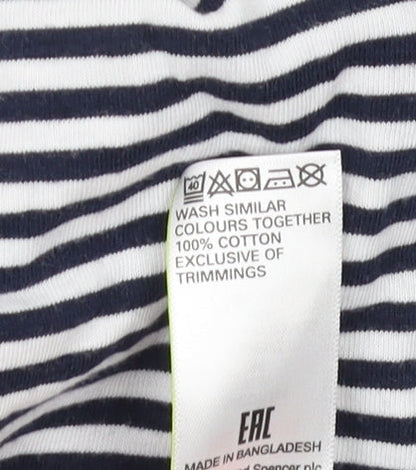 Marks and Spencer Men's Blue Striped T-Shirt M