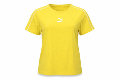 Front view of Puma Yellow unisex t-shirt m, casual crew neck