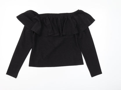 Womens UK Size M H&M Black Cropped Blouse