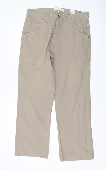 Men's Beige Cotton Chino Trousers Bootcut Fit 36
