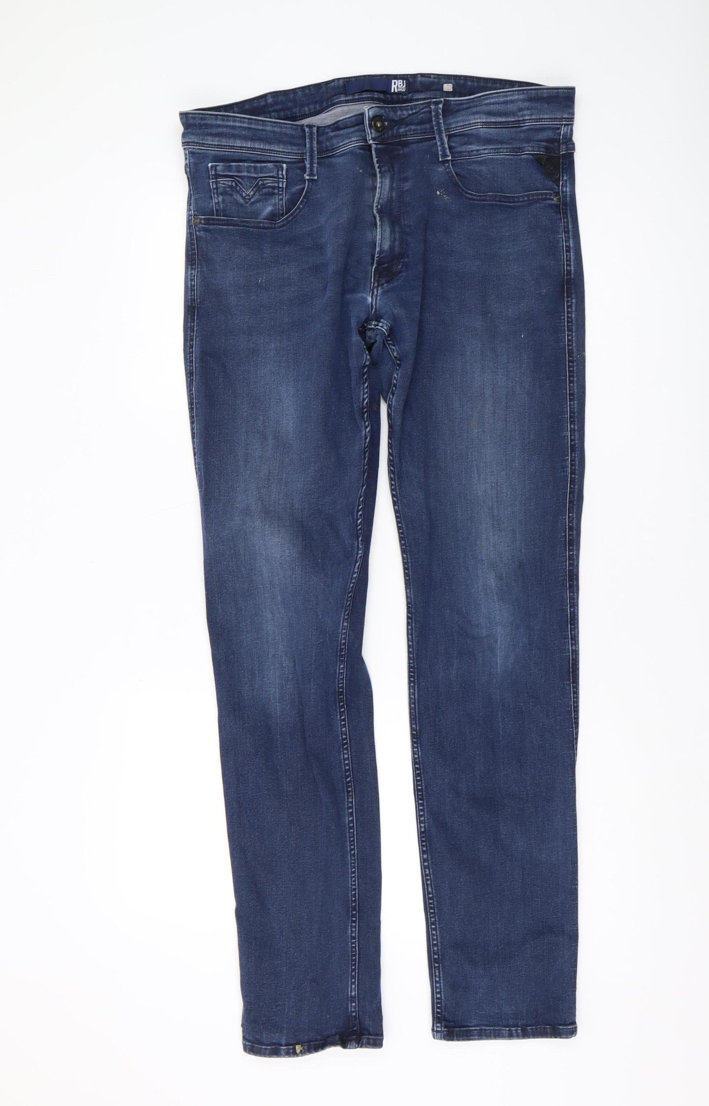 Mens UK Size 36 Replay Regular Fit Straight Blue Jeans